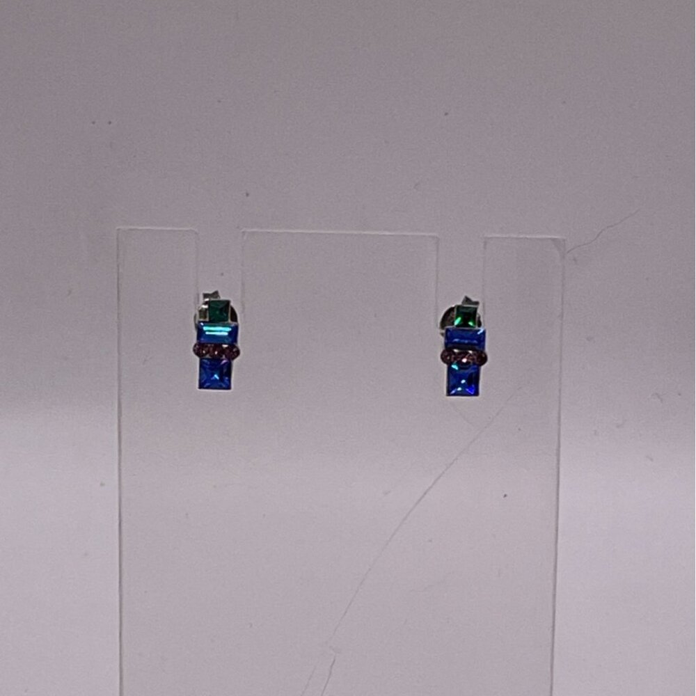 Sterling Silver Square Crystal Stud Earrings